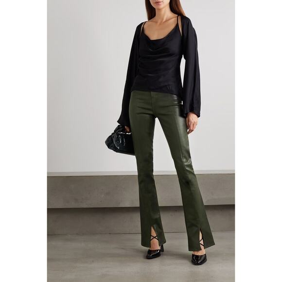 L'AGENCE Beatrix Army Coated High-Rise Flared Pants Women’s Size 24‎ - Picture 1 of 11